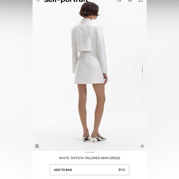 Self Portrait WHITE TAFFETA TAILORED MINI DRESS - Picture 2 of 3